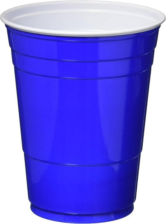 Plastic Blue Party Cold Cups, Round Style. 16 Ounce. Pack of 50