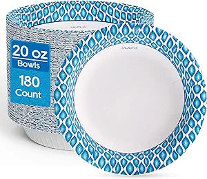 MUCHII 20 Oz Paper Bowls 180 Count Disposable Bowls, Printed Soak Proof Large Bowls for Breakfast, Lunch, and Dinner Meals