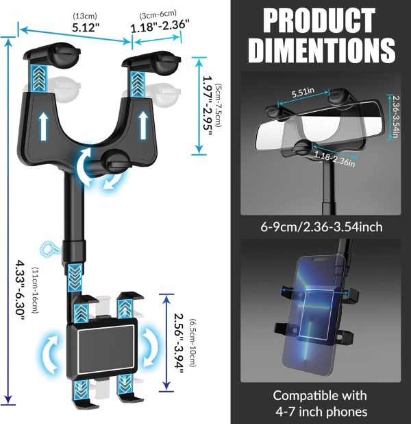 SXhyf Rear View Mirror Phone Holder, 2023 Rotatable and Retractable - Image 2